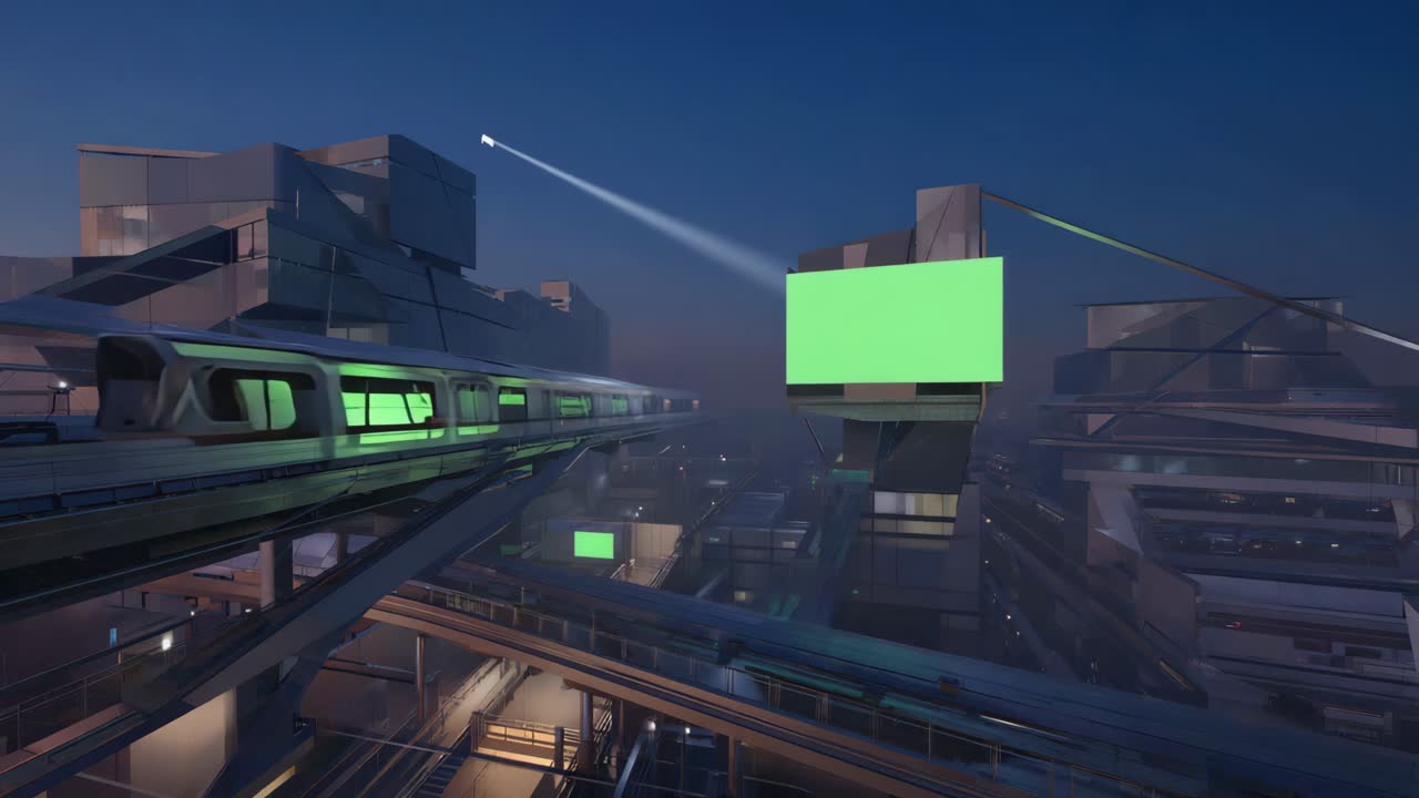 Futuristic Urban Cityscape with Train