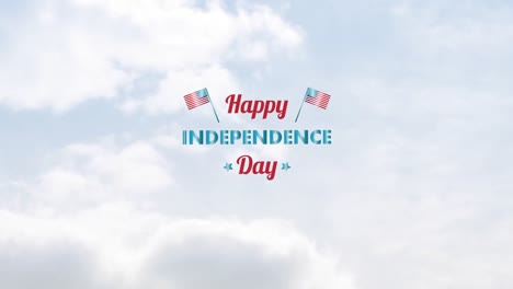 animación del día de la independencia del 4 de julio texto sobre nubes y banderas de los estados unidos de américa