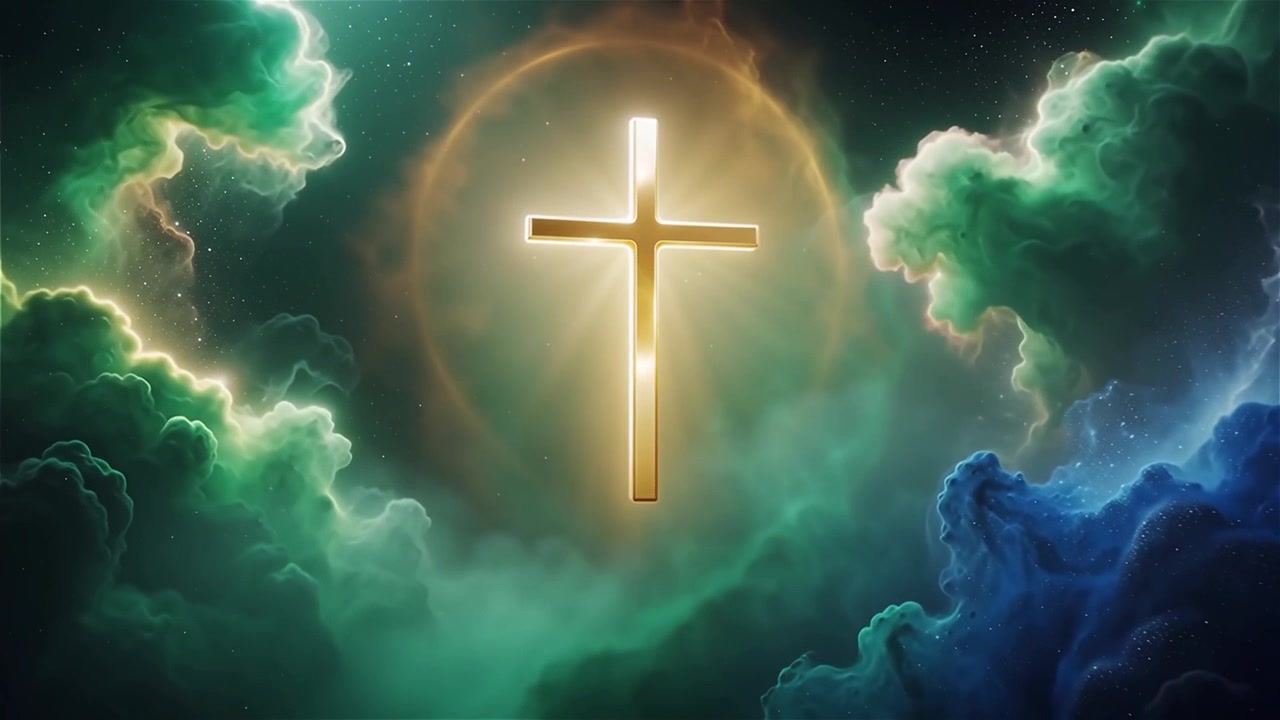 Croce Cristiana Luce Celestiale Sfondo per il Culto.