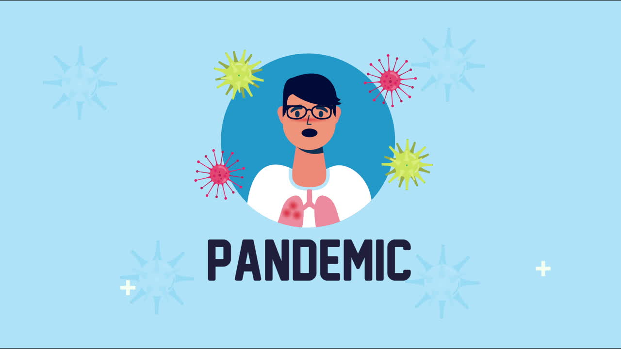 증상과 코비드-19 입자를 가진 아픈 사람