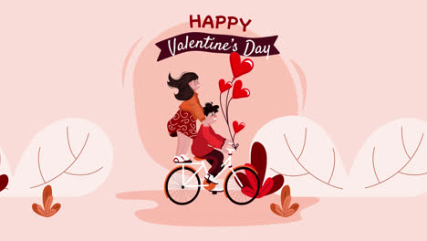 couple on a bike with heart balloons for valentine's day