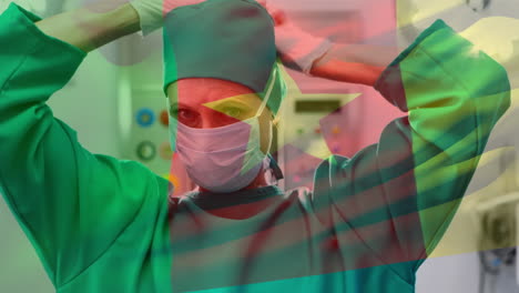 animación de la bandera de camerún ondeando sobre una doctora en el hospital