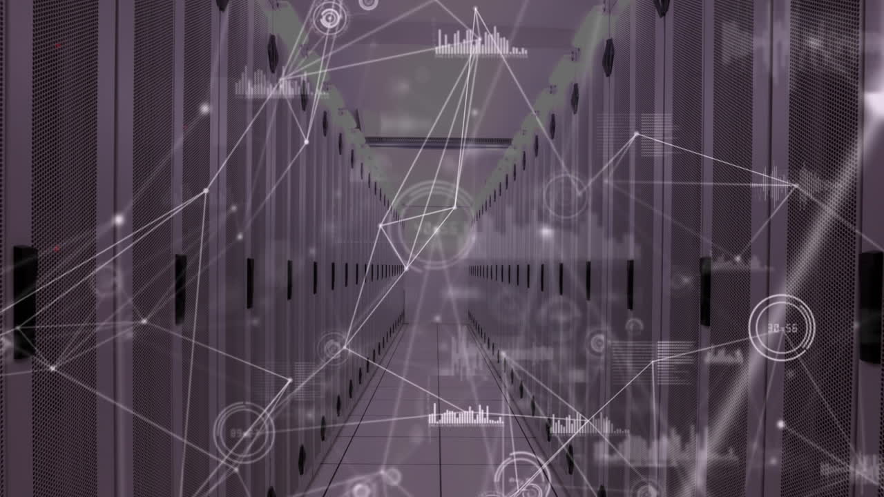 컴퓨터 서버를 통해 연결 네트워크와 다양한 데이터의 애니메이션