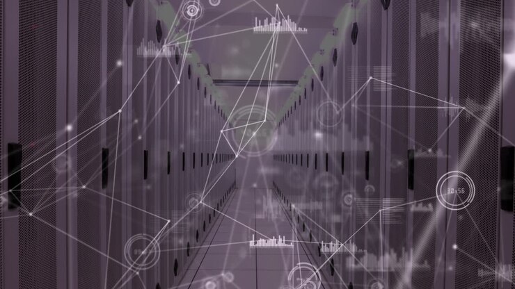 Animation of network of connections and diverse data over computer servers