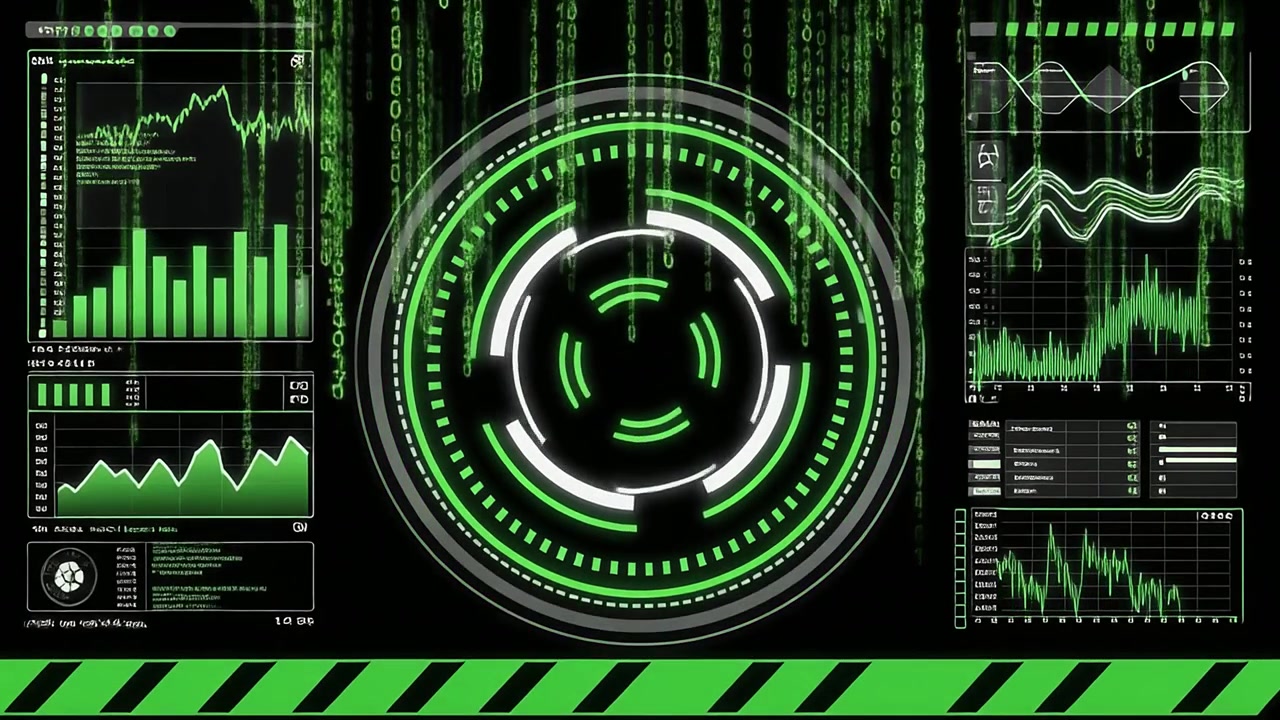 Futuristic Digital Interface with HUD and Data Analysis