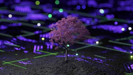 árbol rosa en un paisaje urbano digital