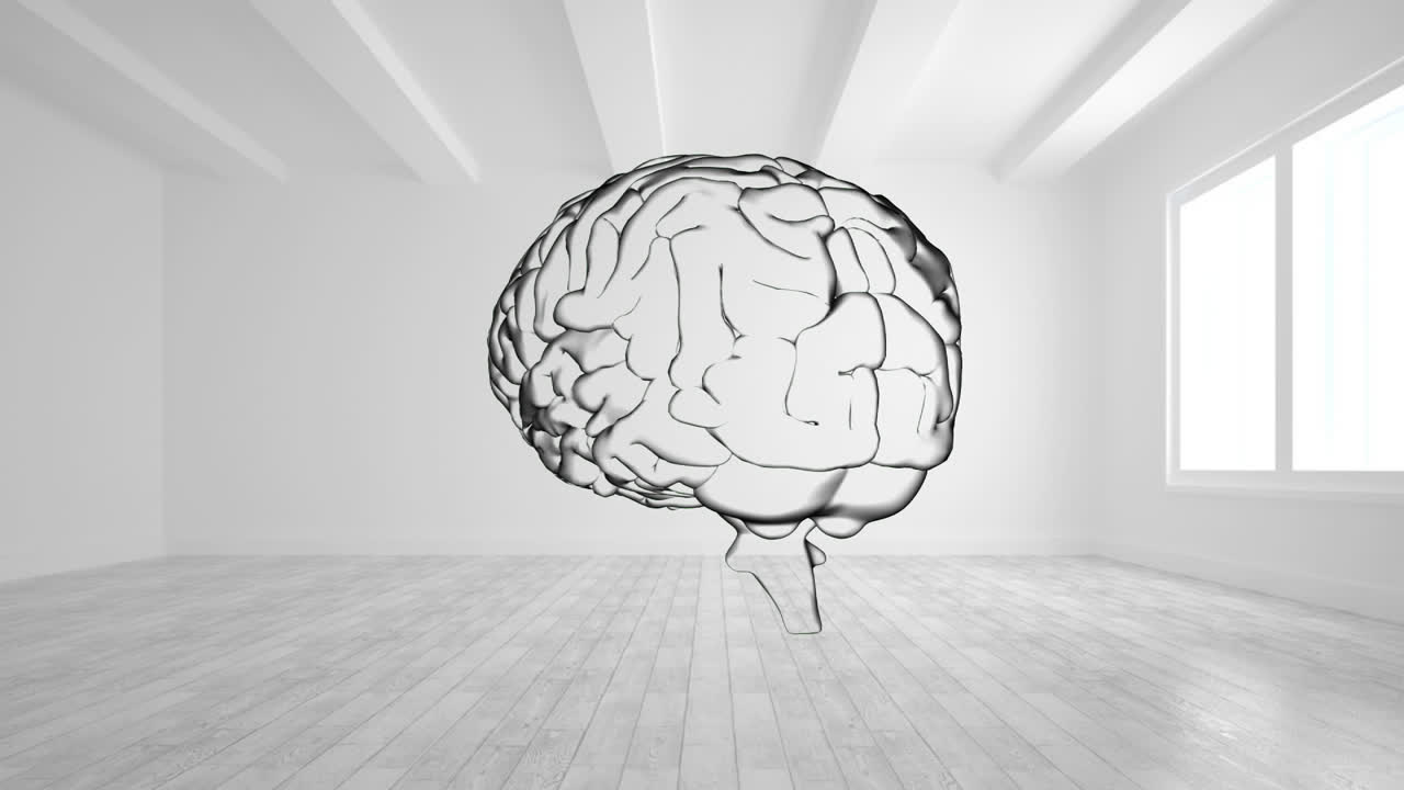 animación de un cerebro humano moviéndose en el fondo blanco de la habitación