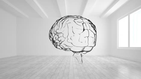 animation of a human brain moving on white room background