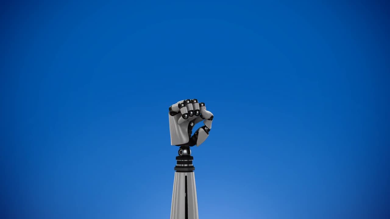 mano de robot en un fondo azul