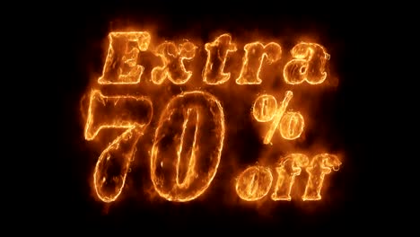 extra 70% percent off word hot animated burning realistic fire flame loop.