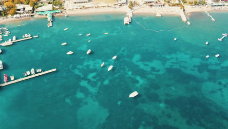 Aerial-view-of-boeats-near-the-Budva-city-coast-beach