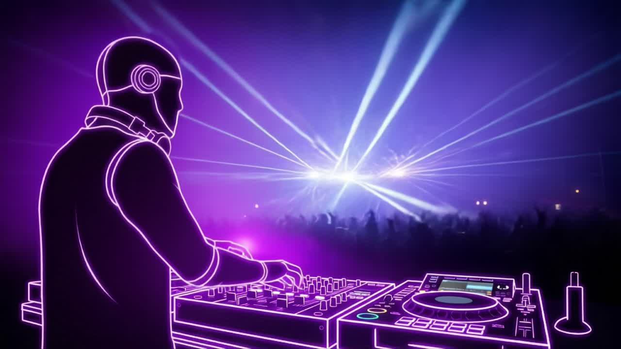 Electric Nights: A Digital DJ Commanding the Stage with Pulsating Lights and Energetic Crowds at an Unforgettable Music Festival Experience