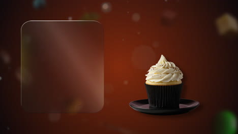 Vanilla cupcake promo shot with spicy details – a left-side transparent panel opens up for your message or menu