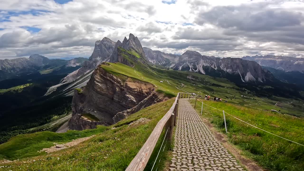 Seceda mountain peaks dominating the italian dolomites in summer