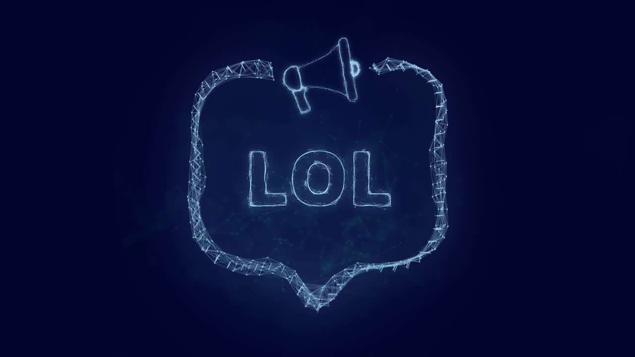 스피치 버블과 텍스트를 가진 메가폰 배너 lol. 녹색 반이는 점과 선의 플렉서스 스타일