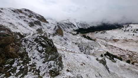 aerial view of winter snow in the rocky mountains in colorado