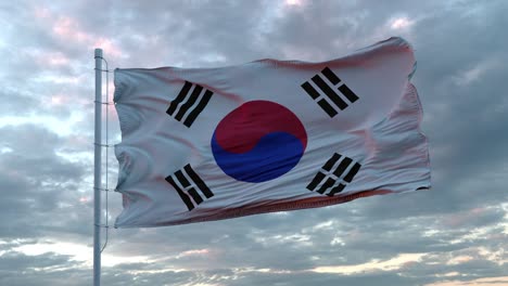 realistic flag of south korea in the wind against deep dramatic sky. 4k uhd 60 fps slow-motion