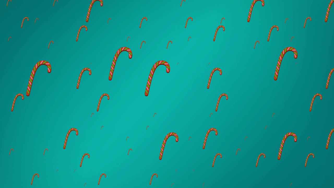 Animation of christmas candies falling on green background