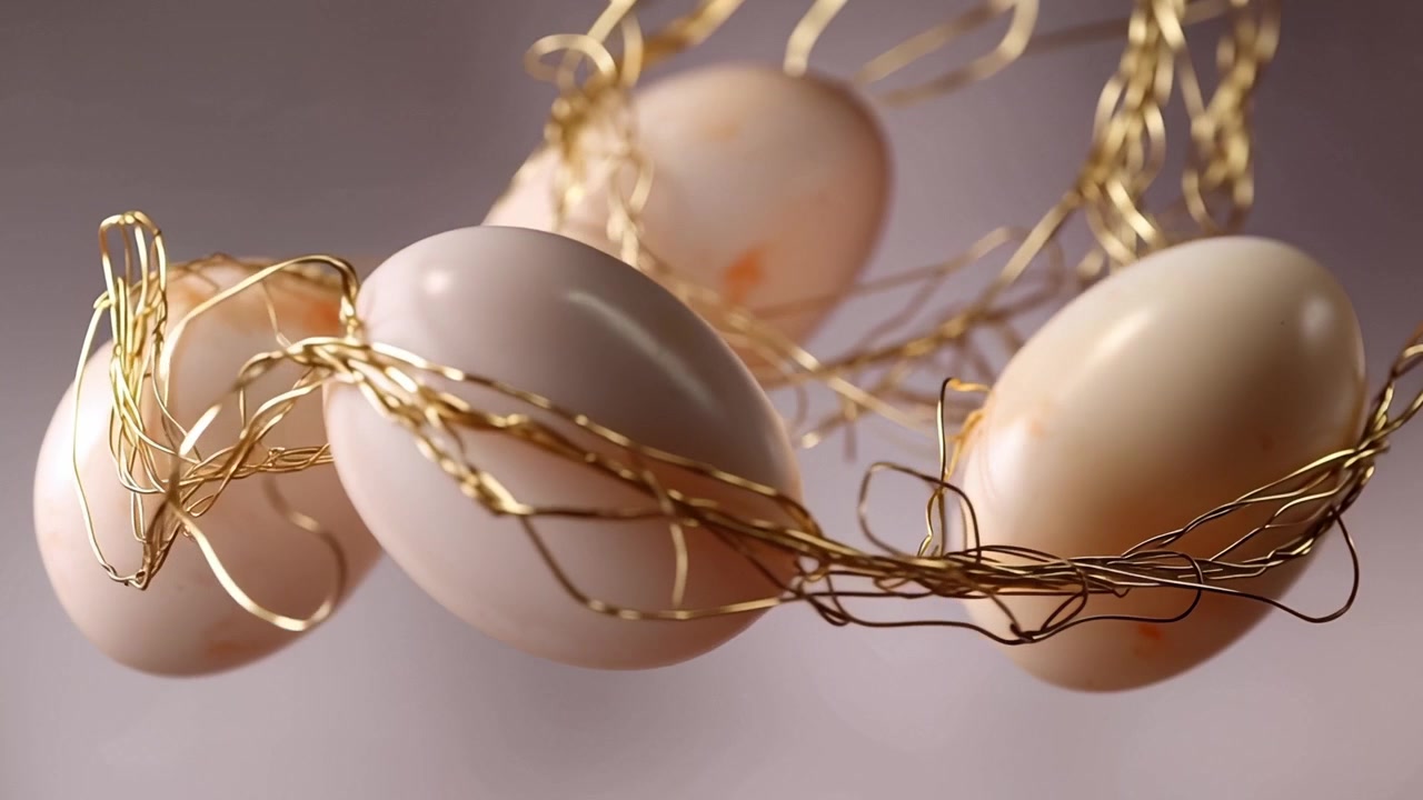 Delicate Eggs Wrapped in Golden Wire Lights
