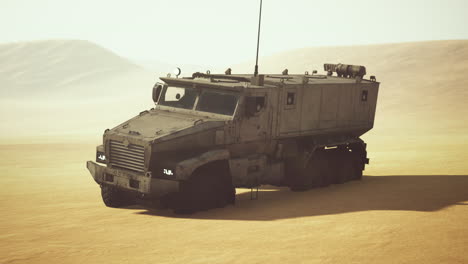 armoured military truck in desert