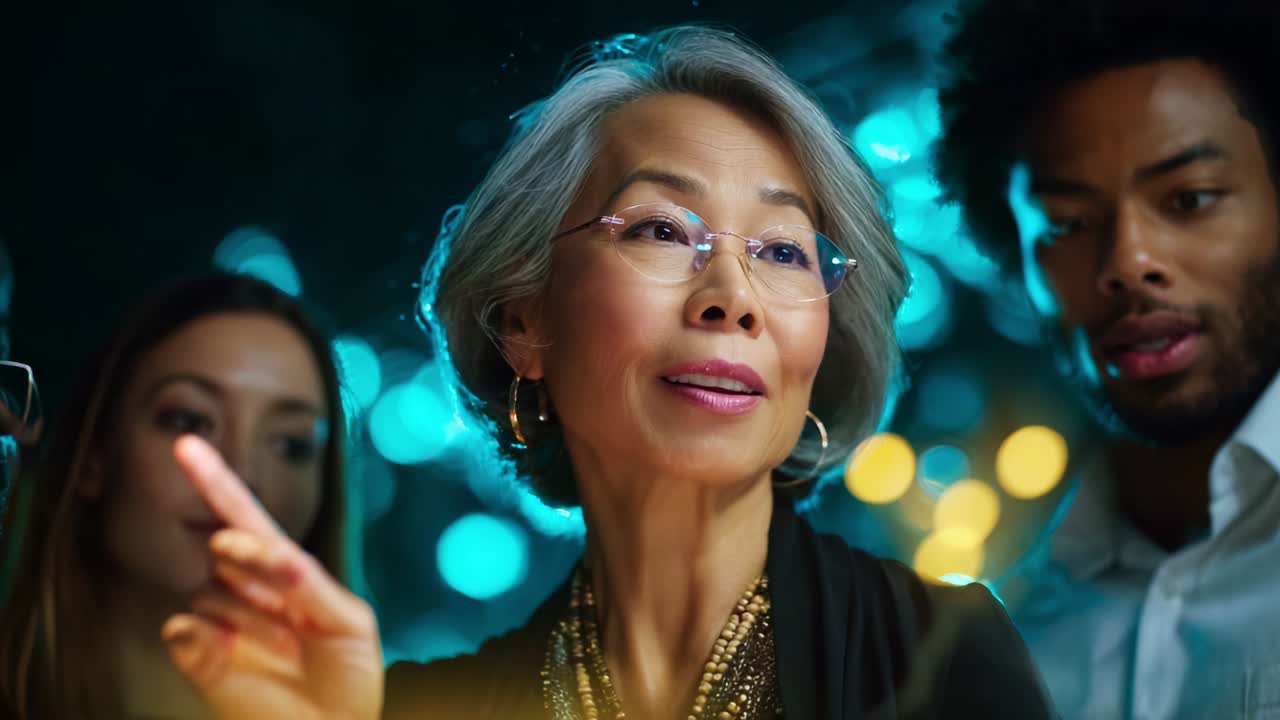 Engaging Discussion Among Diverse Individuals in a Vibrant Setting: A Captivating Exchange of Ideas Highlighting Expressions, Focus, and Connection Under Soft Glowing Lights