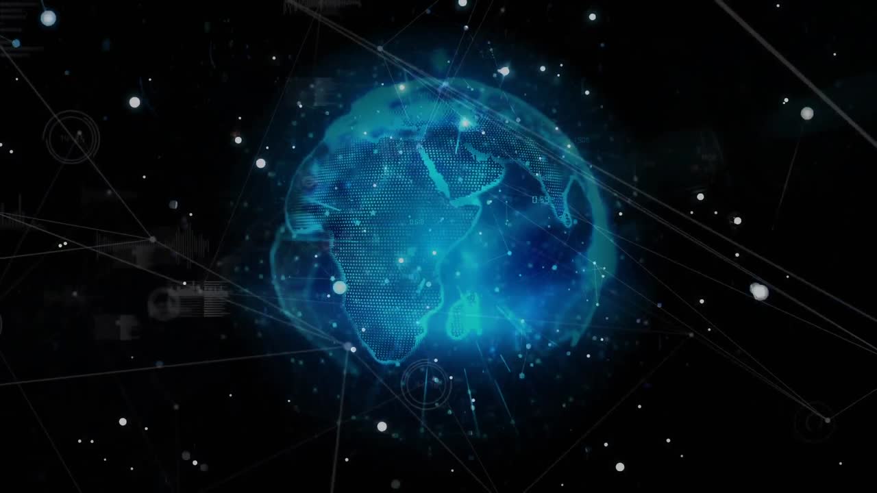 Rotating globe with running lines and polyhedron effects