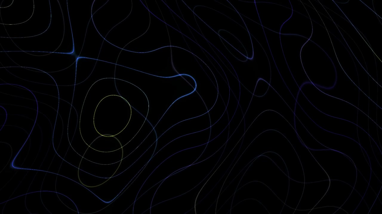 Abstract Glowing Contour Lines Moving on Black Background