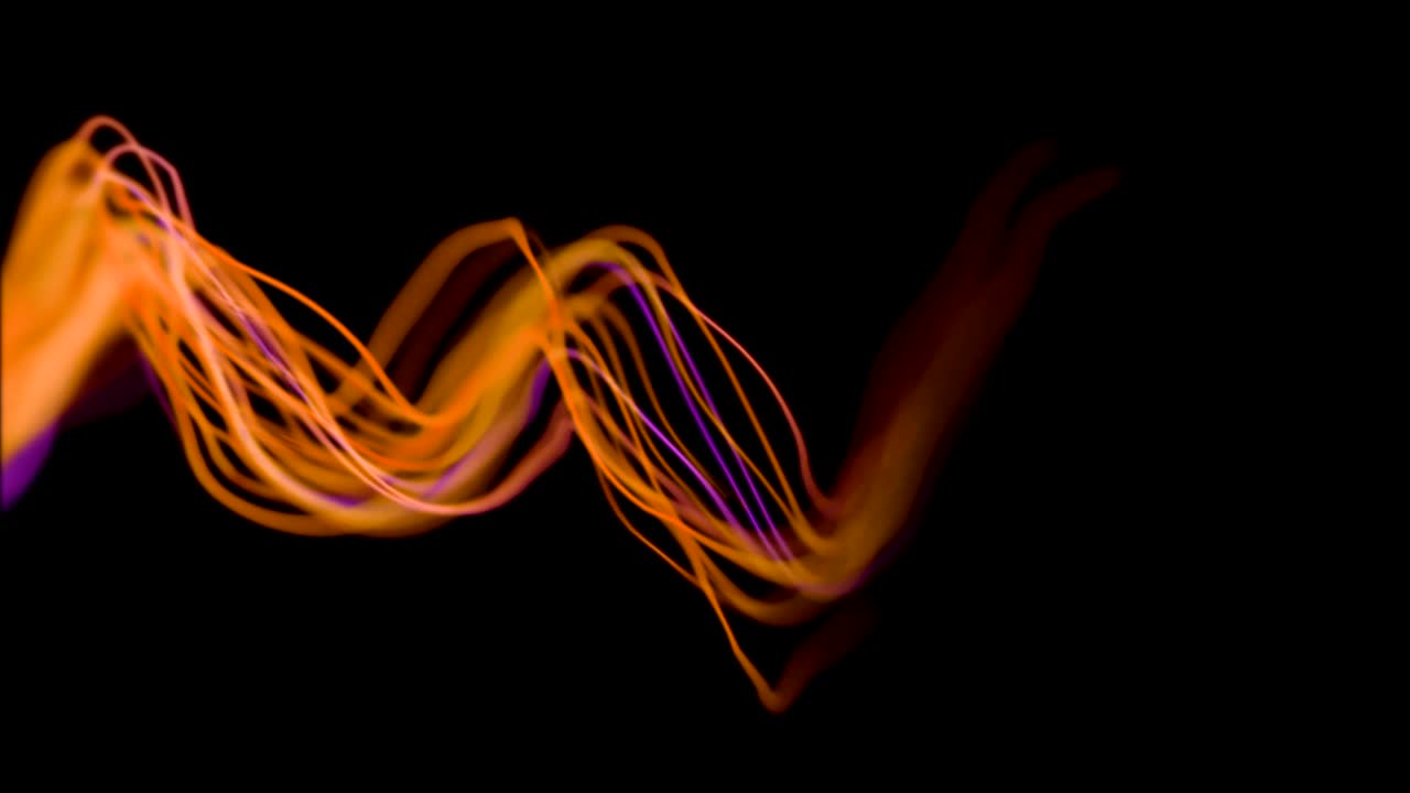 추상적인 네온 줄무가 프레임을 가로질러 춤을 춘다.