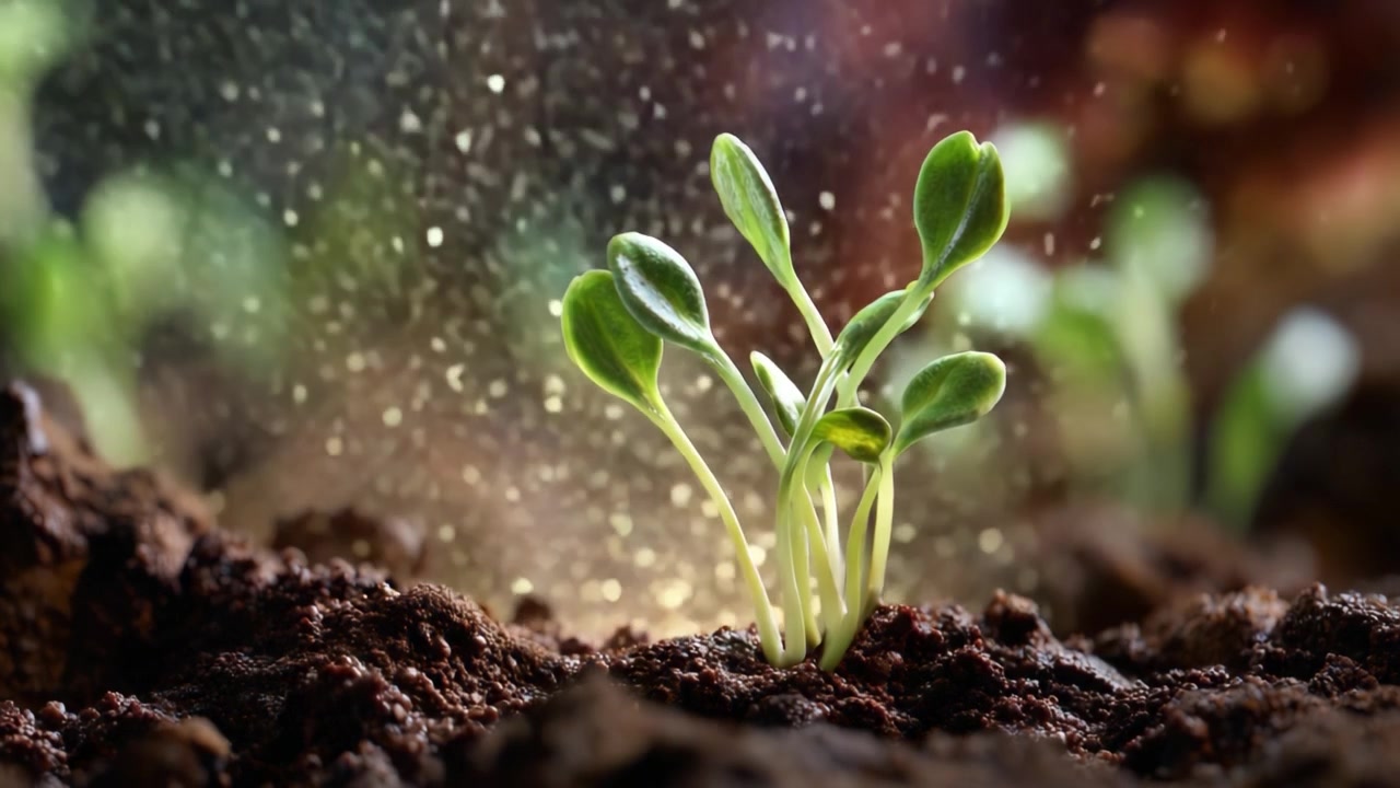 Nueva Vida: Plántulas Brotando y Creciendo Fuertes en Tierra Fértil, Mostrando la Renovación de la Naturaleza y el Ciclo de Crecimiento en un Entorno Fértil de Energía Potencial.