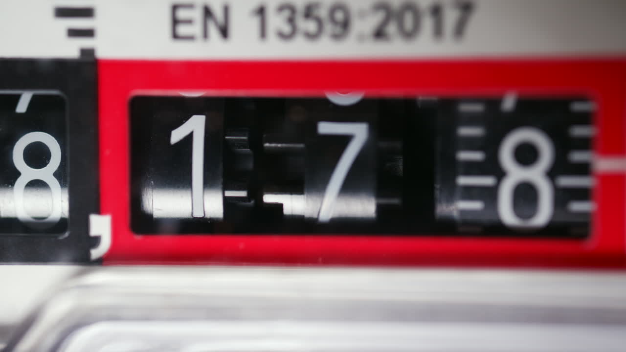 Close up of a mechanical counter displaying rotating numbers