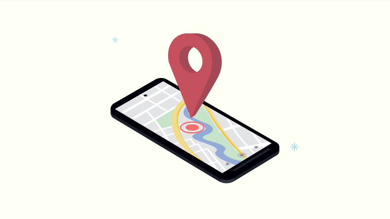 animación del servicio de ubicación gps con pin en el teléfono inteligente