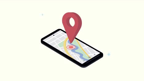 animación del servicio de ubicación gps con pin en el teléfono inteligente