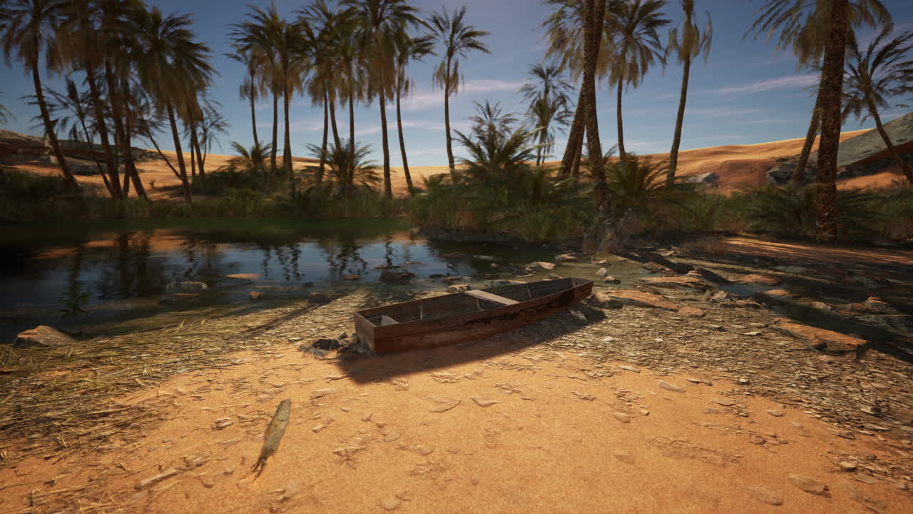 oasis del desierto con barco