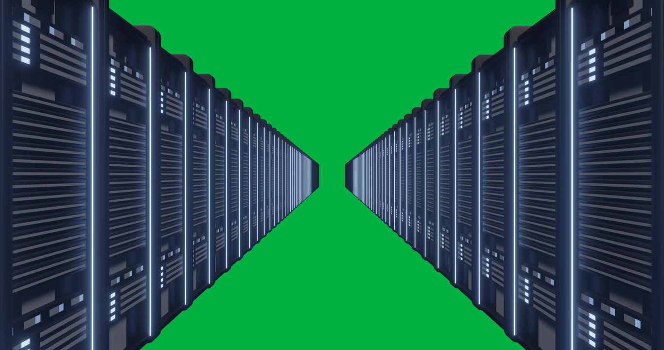 Animation of lights flickering on servers in server room on transparent background