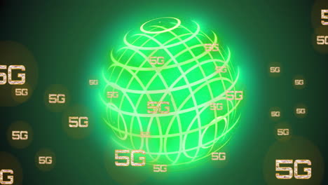 animation of 5g over globe on black background