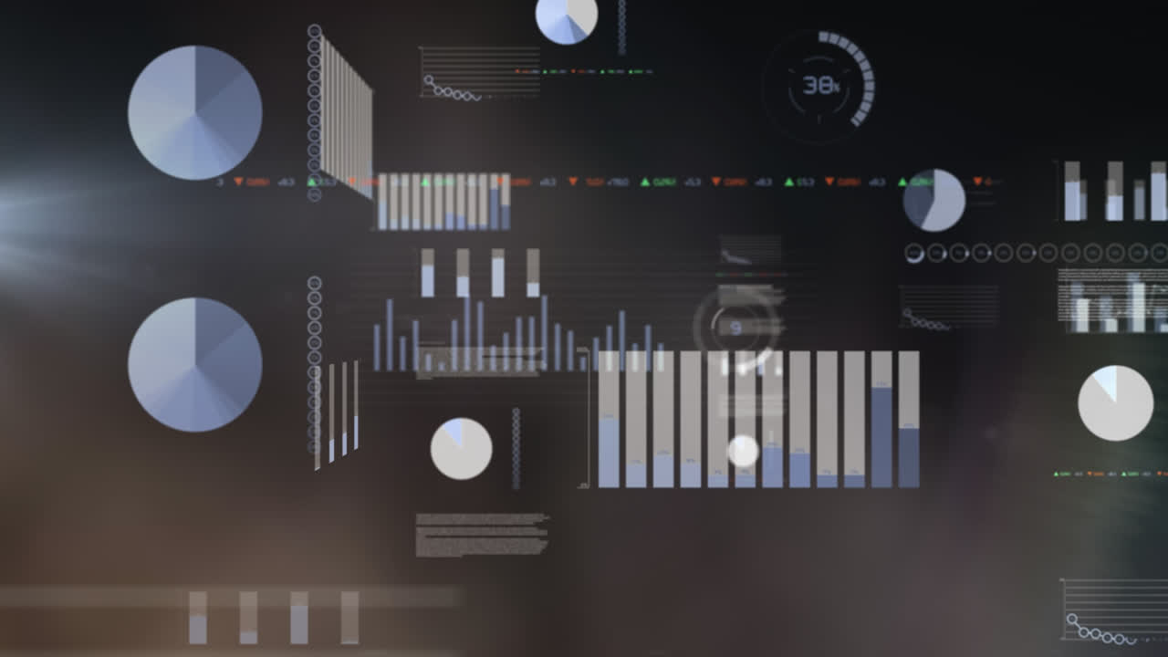animación del procesamiento de datos financieros sobre un fondo oscuro