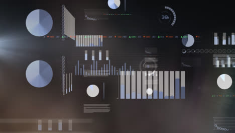 Animation of financial data processing over dark background
