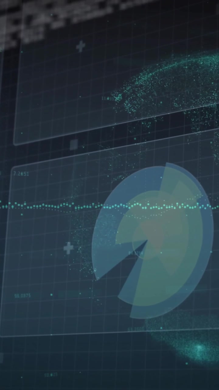 Animasjon av finansiell databehandling over en globus på svart bakgrunn.