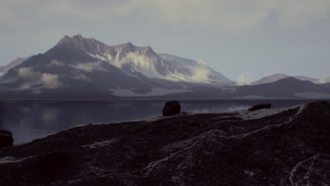 Spectacular-scenery-of-rocky-mountain-range-covered-with-snow