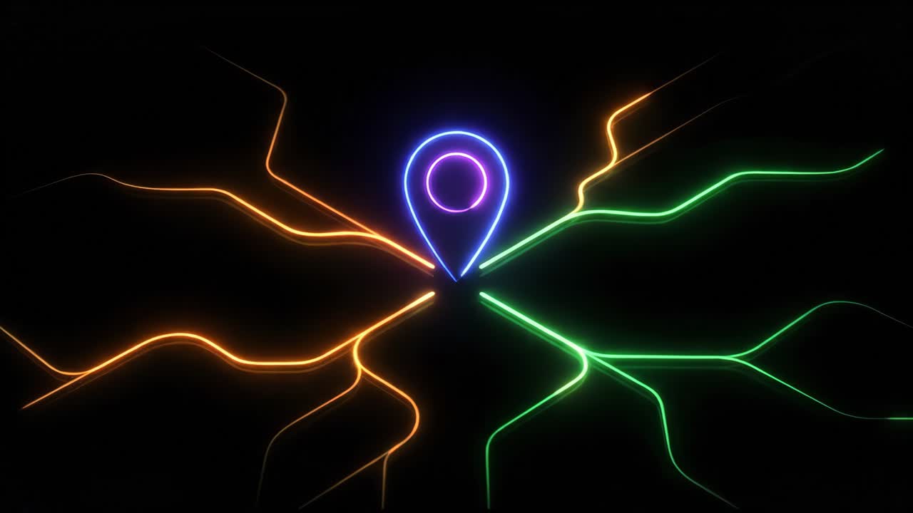 Animated Neon Map Marker with Spreading Light Trails
