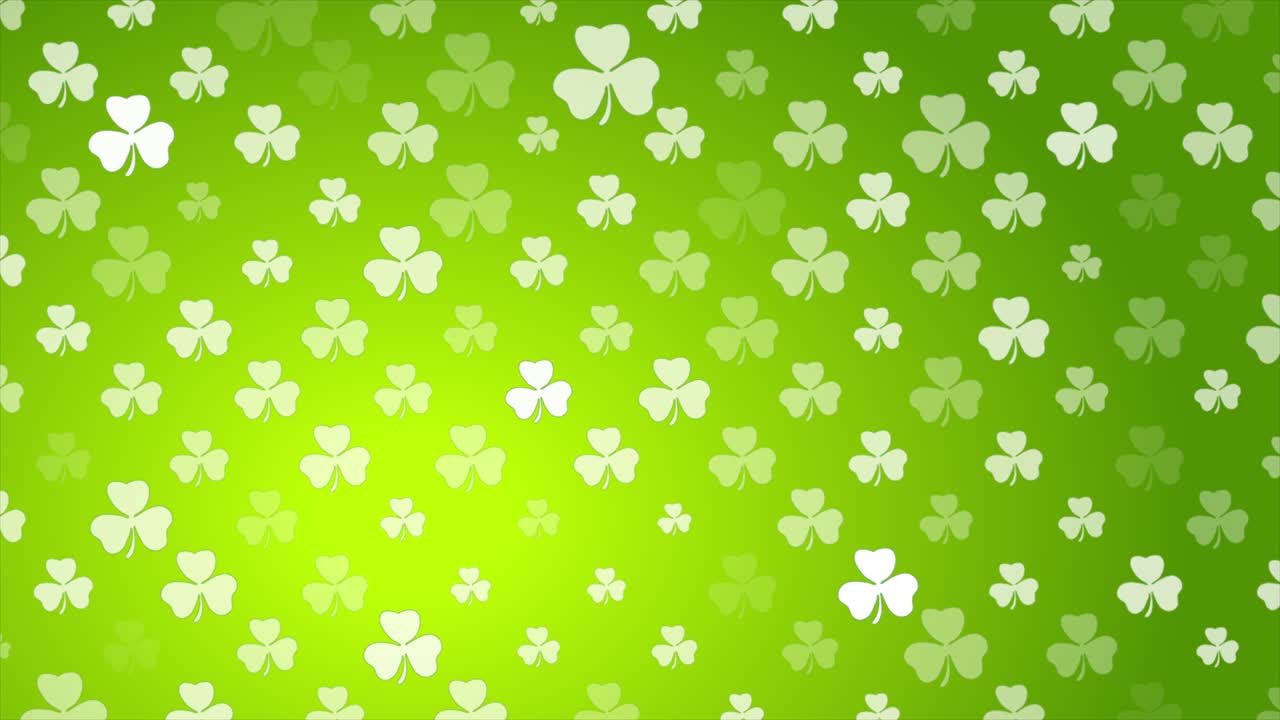 st. patrick's day, un fondo de movimiento abstracto y brillante con hojas de trébol.