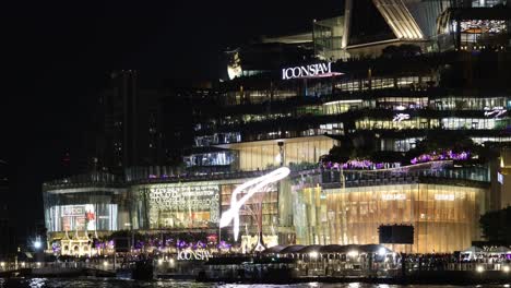 illuminated mall facade with vibrant city backdrop