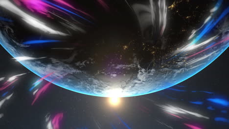 animation of glowing light trails over planet earth