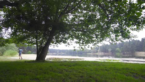 jogging by the lake.