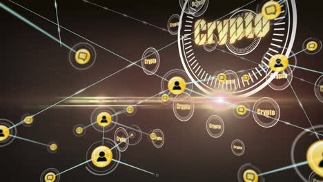 animación de criptografía en círculos sobre conexiones en fondo marrón