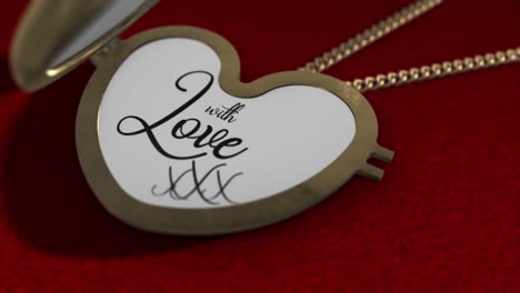 Stylish-photorealistic-3D-render-of-a-gold-heart-shaped-locket-and-chain-on-a-red-velvet-cloth,-as-it-opens-and-reveals-a-message-of-love-for-St-Valentine's-Day