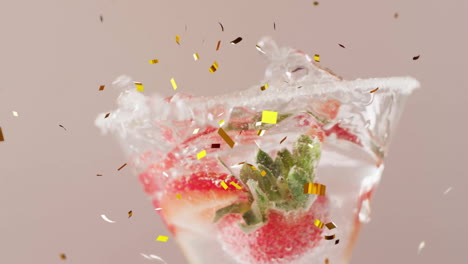 Animation-of-confetti-falling-and-cocktails-on-white-background