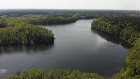 Antena-De-Hermoso-Lago-Europeo-Rodeado-De-Bosque-Con-árboles-Verdes