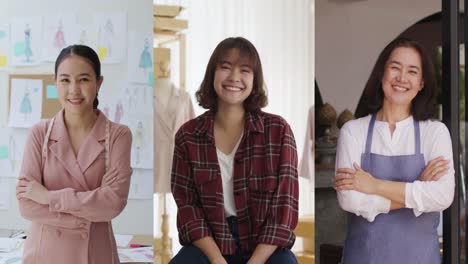 multiscreen footage split screen portrait of entrepreneur smiling