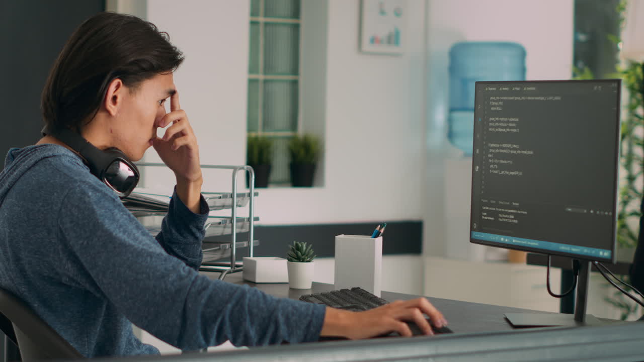 System engineer working with html script on terminal window